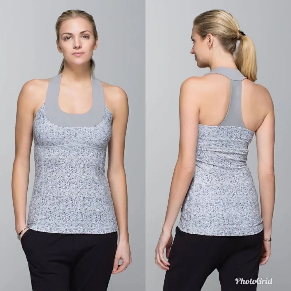 Lululemon LUON Tank Top Size 4 Silver Spoon Scoop Neck Racerback Mesh Gray